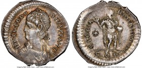 Theodosius II, Eastern Roman Empire (AD 402-450). AR miliarense (24mm, 4.16 gm, 6h). NGC Choice AU 3/5 - 4/5. Constantinople, AD 408-420. D N THEODO-S...