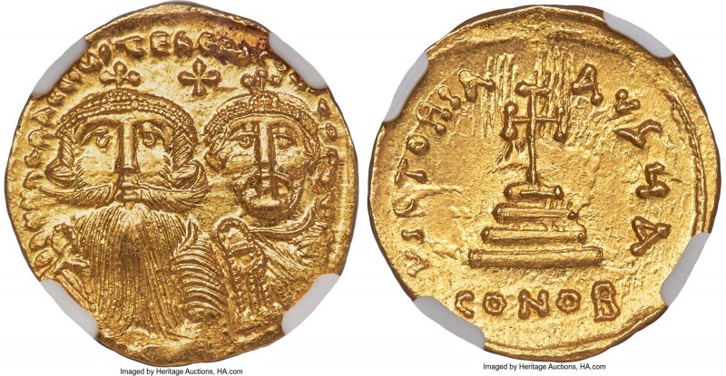 Heraclius (AD 610-641), with Heraclius Constantine. AV solidus (20mm, 4.48 gm, 7...