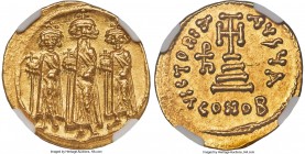 Heraclius (AD 610-641), with Heraclius Constantine and Heraclonas. AV solidus (20mm, 4.47 gm, 7h). NGC Choice MS 5/5 - 5/5. Constantinople, 1st offici...