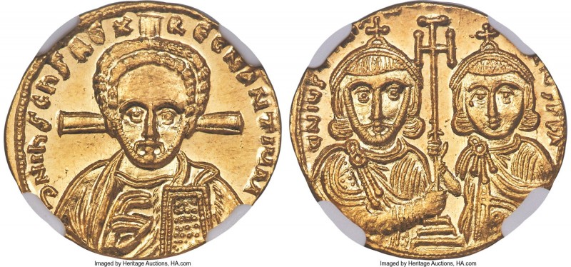 Justinian II Rhinotmetus, Second Reign (AD 705-711). AV solidus (20mm, 4.46 gm, ...