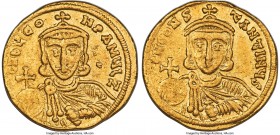 Leo III the Isaurian (AD 717-741), with Constantine V. AV solidus (20mm, 4.42 gm, 6h). NGC XF 4/5 - 4/5. Constantinople, AD 737-741. c N O LЄO-N PA MЧ...