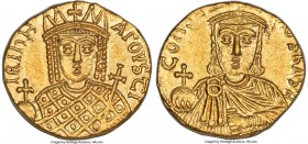 Constantine VI and Irene (AD 780-797). AV solidus (19mm, 4.47 gm, 7h). NGC MS 4/5 - 4/5. Constantinople, AD 792-797. IRIhH-AΓOЧStI, bust of Irene faci...