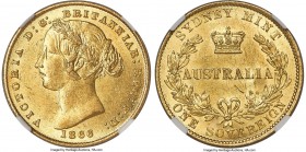 Victoria gold Sovereign 1866-SYDNEY MS62 NGC, Sydney mint, KM4. An elusive early Australian type laden with lustrous canary-gold fields, fully struck,...