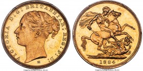 Victoria gold "St. George" Sovereign 1884-M MS64 PCGS, Melbourne mint, KM7, S-3857C. W.W. monogram complete variety. A radiant example of this Melbour...