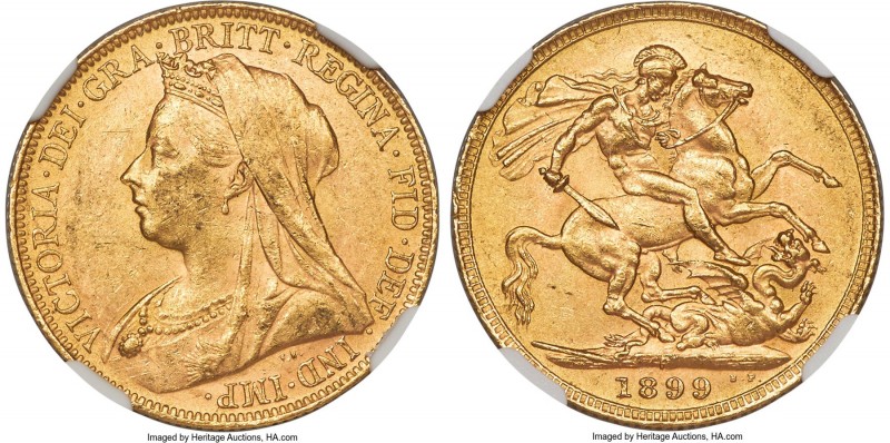 Victoria gold Sovereign 1899-P MS62 NGC, Perth mint, KM13. A key date of the mat...