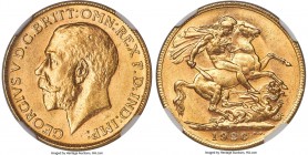 George V gold Sovereign 1926-P MS62 NGC, Perth mint, KM29. A fetching near-choice specimen draped in lustrous apricot patination centering an unusuall...