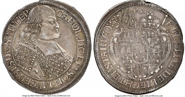 Olmutz. Karl II Taler 1695 SA-S AU55 NGC, Kremsier mint, KM327, Dav-3486. A pleasingly detailed issue from this scarcer bishopric, whose issues genera...