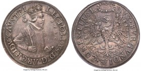 Leopold 2 Taler 1625 AU58 NGC, Hall mint, KM609.2, Dav-3336. Struck on a characteristically curved flan displaying a uniformly argent patina with ligh...