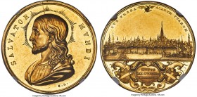 Ferdinand I gold Proof "Salvator Mundi" Medal of 6 Ducats ND (Post-1843) PR61 NGC, cf. Forrer-297 (for engraver). 34mm. 20.91gm. By K. Lange. An impre...