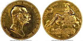 Franz Joseph I gold "60th Anniversary of Reign" 100 Corona 1908 AU55 NGC, Kremnitz mint, KM2812. An appreciable "Lady in the Clouds" type possessing o...
