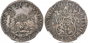 Charles III 4 Reales 1767 PTS-JR AU Details (Environmental Damage) NGC, Potosi mint, KM49, Cal-921 (prev. Cal-1167). Pewter-gray surfaces permeate thi...