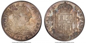 Charles III 8 Reales 1776 PTS-PR AU58 PCGS, Potosi mint, KM55, Cal-1173 (prev. Cal-977). A highly respectable example of this collectible type, impres...