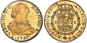 Charles III gold 8 Escudos 1783 PTS-PR MS61 NGC, Potosi mint, KM59, Cal-2067 (prev. Cal-149). Full in both its quality and the impact of its impressio...
