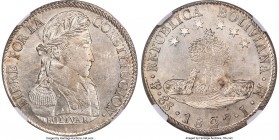 Republic 8 Soles 1827 PTS-JM MS63 NGC, Potosi mint, KM97. Laureate head. Large alpacas variety. Icy appearances decorate this popular, choice offering...