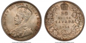 George V 50 Cents 1916 MS64 PCGS, Ottawa mint, KM25. Uniformly argent surfaces tinged with gentle, pastel iridescence that permeates this satiny, near...