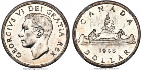 George VI Dollar 1948 MS62+ NGC, Royal Canadian mint, KM46. Watery fields pervade this near-choice George VI key date; a flashy piece boasting semi-Pr...