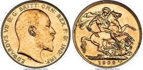 Edward VII gold Sovereign 1909-C MS61 NGC, Ottawa mint, KM14. Mintage: 16,273. A collectible issue and one that is rarely offered in Mint State. Refle...