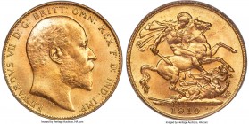 Edward VII gold Sovereign 1910-C MS64 PCGS, Ottawa mint, KM14, S-3970. Shimmering, near-pristine surfaces grace this near-gem key-date of the Canadian...