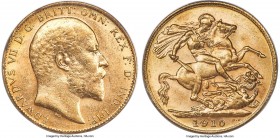 Edward VII gold Sovereign 1910-C MS62 PCGS, Ottawa mint, KM14, S-3970. A striking near-choice representative imbued with vibrant golden surfaces illum...