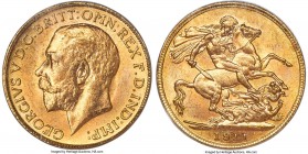 George V gold Sovereign 1911-C MS65 PCGS, Ottawa mint, KM20. A conditionally scarce example of a relatively common Canadian Sovereign issue, the scint...