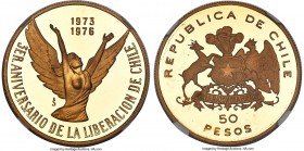 Republic gold Proof "New Government Anniversary" 50 Pesos 1976-So PR68 Ultra Cameo NGC, Santiago mint, KM212. Struck to celebrate the 3rd anniversary ...