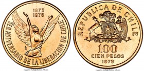 Republic gold "New Government Anniversary" 100 Pesos 1976-So MS63 NGC, Santiago mint, KM213. AGW 0.5874 oz.

HID09801242017

© 2020 Heritage Aucti...
