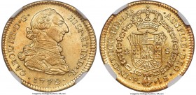 Charles III gold 2 Escudos 1772 P-JS MS61 NGC, Popayan mint, KM49.2, Restrepo-62.1, Cal-1627 (prev. Cal-502). A level of preservation that simply does...