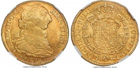 Charles III gold 4 Escudos 1778 P-SF AU55 NGC, Popayan mint, KM44, Restrepo-68.4, Cal-1837 (prev. Cal-355). Golden resplendence abounds on this near-M...