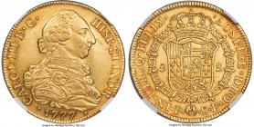 Charles III gold 8 Escudos 1777 P-SF AU Details (Obverse Cleaned) NGC, Popayan mint, KM50.2, Cal-2045 (prev. Cal-130). Charmingly attractive and light...
