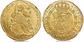 Charles IV gold 8 Escudos 1805 NR-JJ AU58 NGC, Nueva Reino mint, KM62, Cal-1746 (prev. Cal-141). A canary-yellow offering on the cusp of Mint State, a...