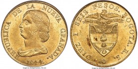 Nueva Granada gold 16 Pesos 1844 BOGOTA-RS MS61 NGC, Bogota mint, KM94.1, Fr-74. A seldom-seen emission, more so in Mint State preservation, yielding ...