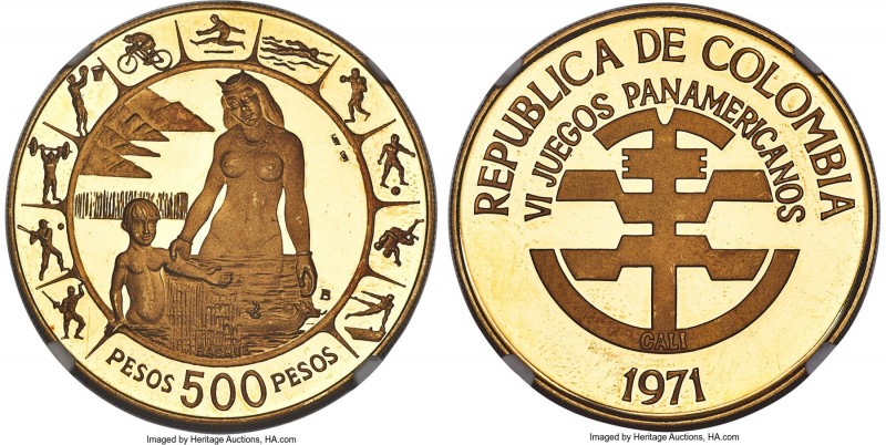 Republic gold Proof "Pan-American Games" 500 Pesos 1971-B PR67 Ultra Cameo NGC, ...