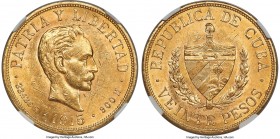 Republic gold 20 Pesos 1915 MS61 NGC, Philadelphia mint, KM21. An elusive one-year type boasting full cartwheel luster across deeply patinated golden ...