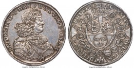 Frederick III 2 Speciedaler 1669-GK AU58 NGC, Copenhagen mint, KM311, Dav-3564, Sieg-98. 58.01gm. A pewter offering on the cusp of Mint State and one ...