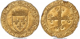 Louis XII gold Ecu d'Or au Soleil ND (1498-1515) MS62 NGC, Tours mint (pellet beneath 6th letter), Castle mm, Fr-323, Dup-647. 27mm. 3.46gm. (crowned ...
