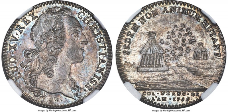 Louis XV silver Franco-American Jeton 1756-Dated AU58 NGC, Br-517, Lec-163. Reed...