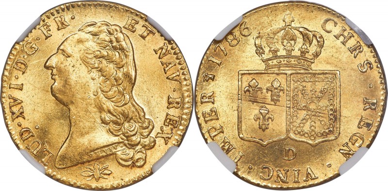 Louis XVI gold 2 Louis d'Or 1786-D MS63+ NGC, Lyon mint, KM592.5. Gad-363. A com...