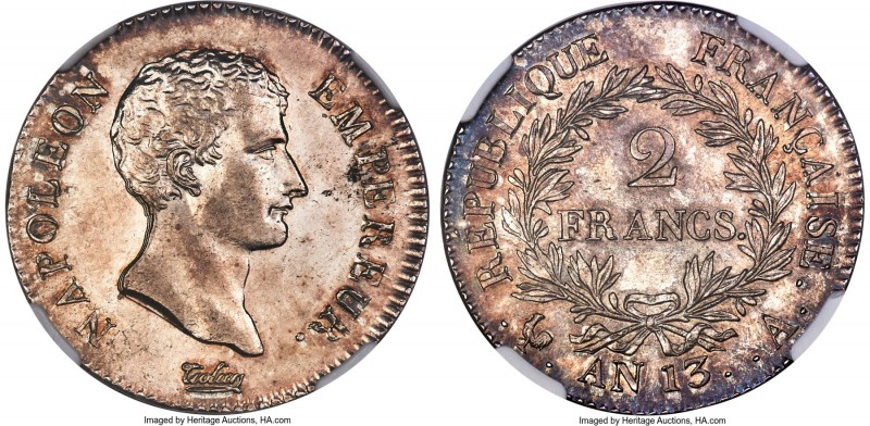 Napoleon 2 Francs L'An 13 (1804/1805)-A MS63 NGC, Paris mint, KM658.1. An elusiv...