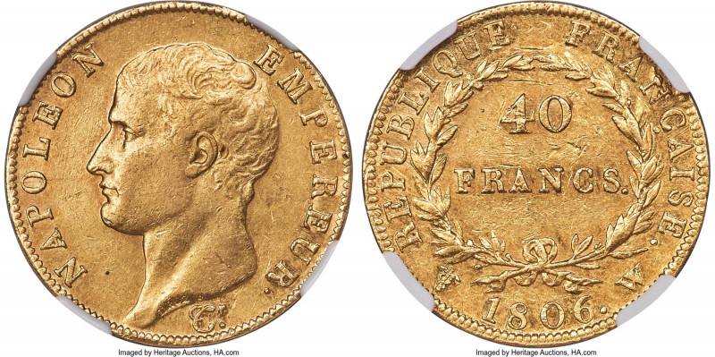 Napoleon gold 40 Francs 1806-W AU53 NGC, Lille mint, KM675.6. One of the lower m...