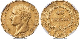 Napoleon gold 40 Francs 1806-W AU53 NGC, Lille mint, KM675.6. One of the lower mintage specimens from this series with only 4,336 examples produced. B...