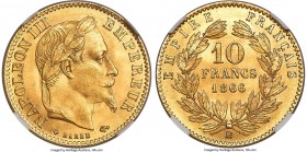 Napoleon III gold 10 Francs 1866-BB MS67 NGC, Strasbourg mint, KM800.2. Conditionally scarce and tied for finest at NGC with two others. A truly brill...