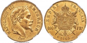Napoleon III gold 100 Francs 1866-A MS61 NGC, Paris mint, KM802.1. Pleasing yellow-gold surfaces dressed in a lustrous finish permeate this Mint State...