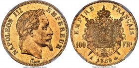 Napoleon III gold 100 Francs 1869-A MS61 NGC, Paris mint, KM802.1. Mintage: 29,000. The fullness in strike displayed by this specimen reveals only the...