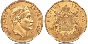 Napoleon III gold 100 Francs 1869-A MS61 NGC, Paris mint, KM802.1. A more common issuance of the Napoleon III 100 Francs series. AGW 0.9334 oz.

HID...