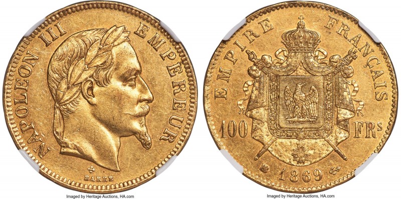 Napoleon III gold 100 Francs 1869-BB MS61 NGC, Strasbourg mint, KM802.2, Fr-551,...