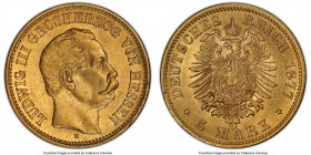 Hesse-Darmstadt. Ludwig III gold 5 Mark 1877-H AU58 PCGS, Darmstadt mint, KM356, D&S-304. Scarce and quite near to Mint State, still retaining a hands...
