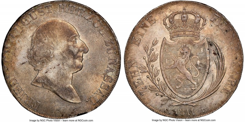 Nassau-Usingen. Friedrich August Taler 1811-CT MS63 NGC, KM6, Dav-738, J-19. Pos...