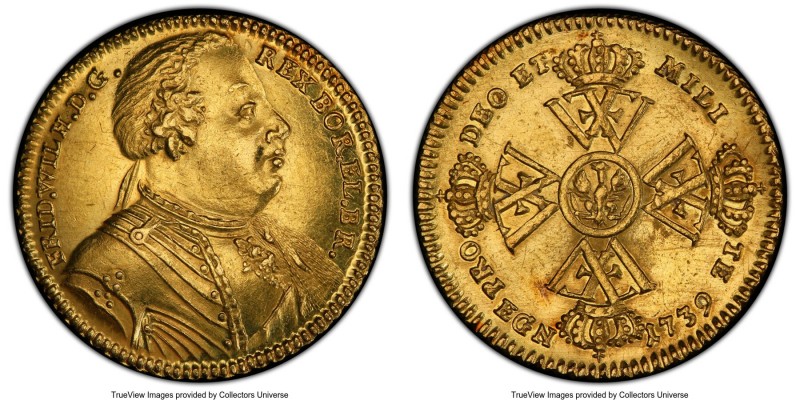 Prussia. Friedrich Wilhelm I gold 1/2 Wilhelms d'Or 1739-EGN MS62 PCGS, Berlin m...