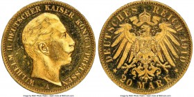 Prussia. Wilhelm II gold Proof 20 Mark 1910-A PR63 Ultra Cameo NGC, Berlin mint, KM521, J-252. A seldom-found gold type in Proof certification, even l...