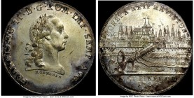 Regensburg. Free City Taler 1793-GCB MS62 NGC, KM469, Dav-2633. Completely natural surfaces are graced with a superb view of the city of Regensburg. D...